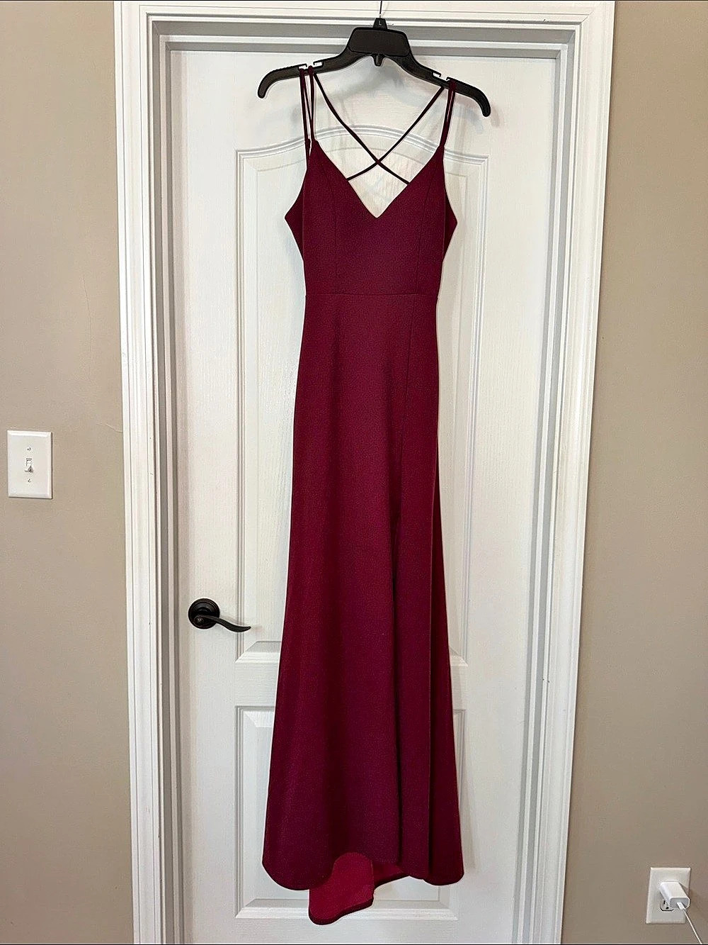 B. DARLIN Burgundy Crisscross Maxi Dress Size 7/8 Like New